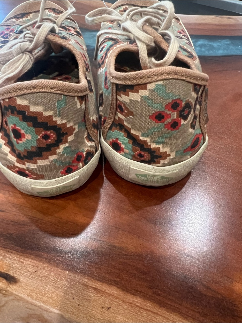 Vans Women’s Aztec Pattern Canvas Sneakers in Tan, Cream, Teal & Coral - Picture 2 of 5